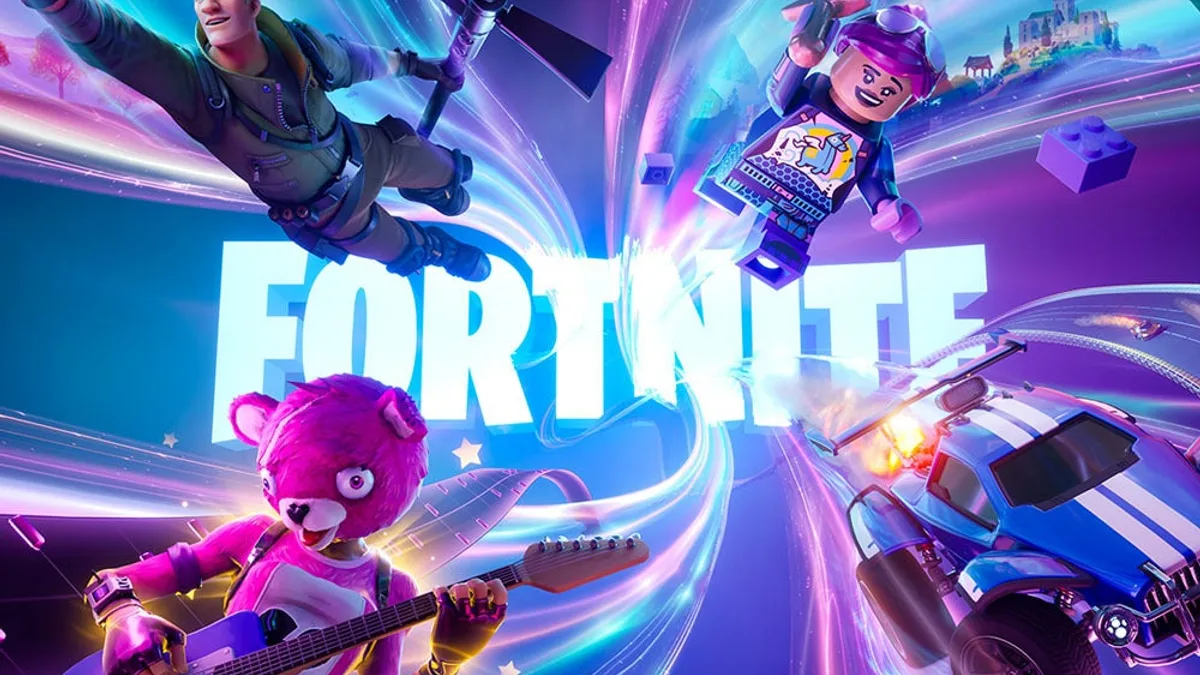Fortnite battle royale building and combat scene