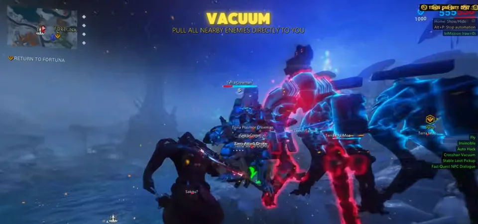 Warframe cheats combat ESP active during a Grineer heavy unit fight