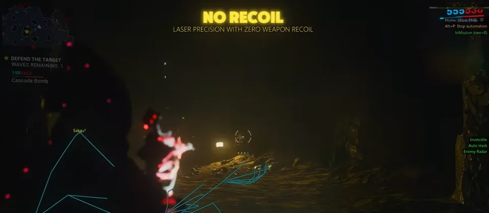 Warframe Steel Path mission with ESP overlays on elite enemy units